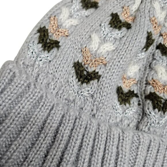 Unbranded NWT Knitted Winter Beanie With Pom Pom & Heart‎ cable Pattern Gray - Picture 2 of 6